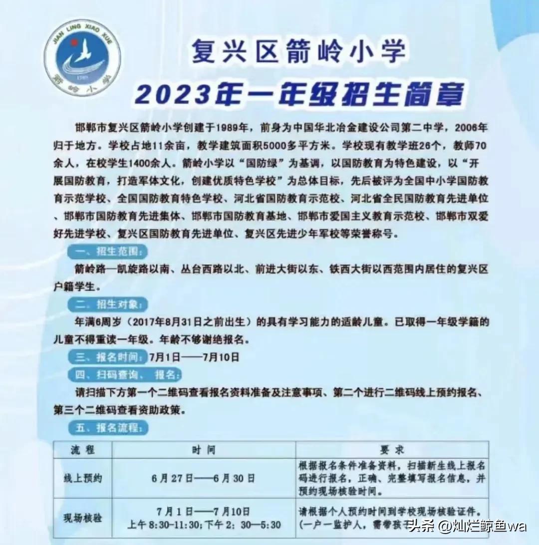 邯郸复兴小学招生简章,邯郸市复兴区小学按什么顺序招生