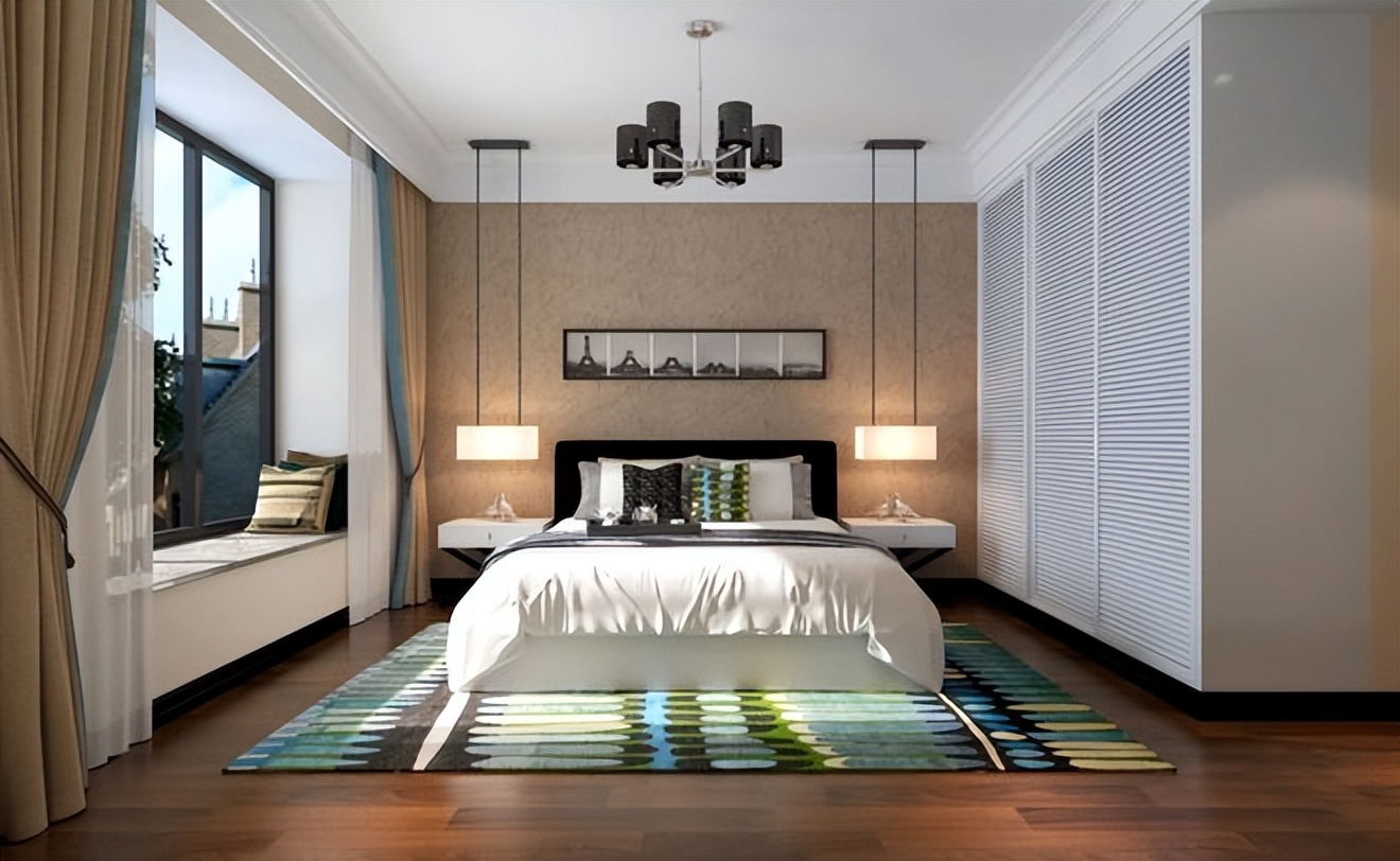 卧室床与衣柜梳妆台最佳摆放图,卧室有飘窗衣柜与床最佳摆放图