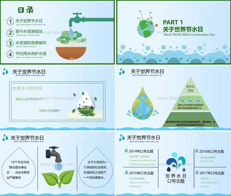 世界节水日ppt模板下载,世界水日珍惜水资源书签