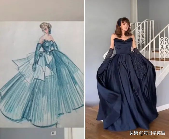 奶奶看到孙女设计的婚服,孙女用奶奶的设计草图制作成衣